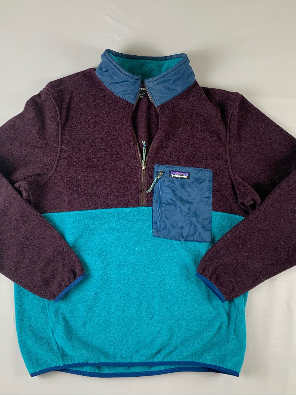 Patagonia Two-Tone Quarter Zip Fleece Jacket - Teal & Plum